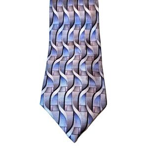 Palatina Geometric Blue Gray Silver Imported Silk Textured Pointed Tie Made USA